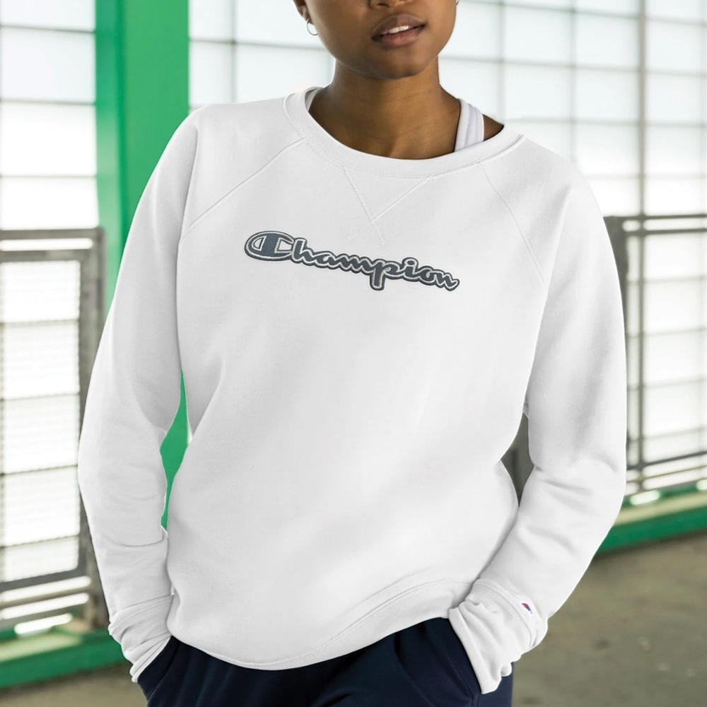 Champion White Crew Neck Sweater Classic Design